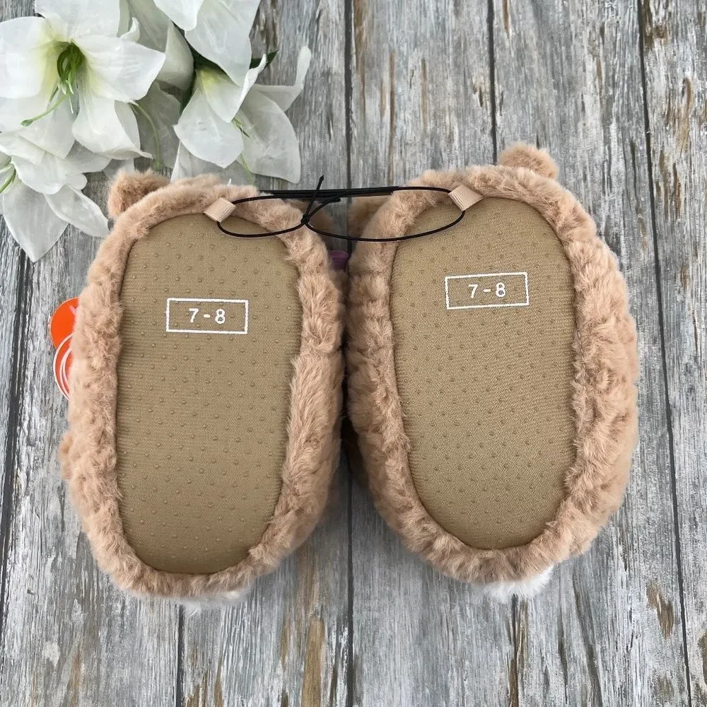 Baby Toddler Girls Plush Teddy Bear Slippers Shoes Size 7/8
